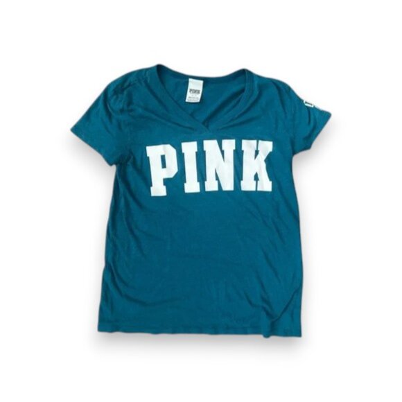 PINK Victoria's Secret Tops - PINK Victoria's Secret Blue V-Neck Tee
